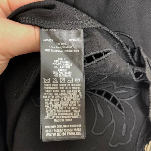 TED BAKER Emalise Dress Eyelet Lace Cut Out Black Fit and Flare {3O4} - Picture 5 of 5